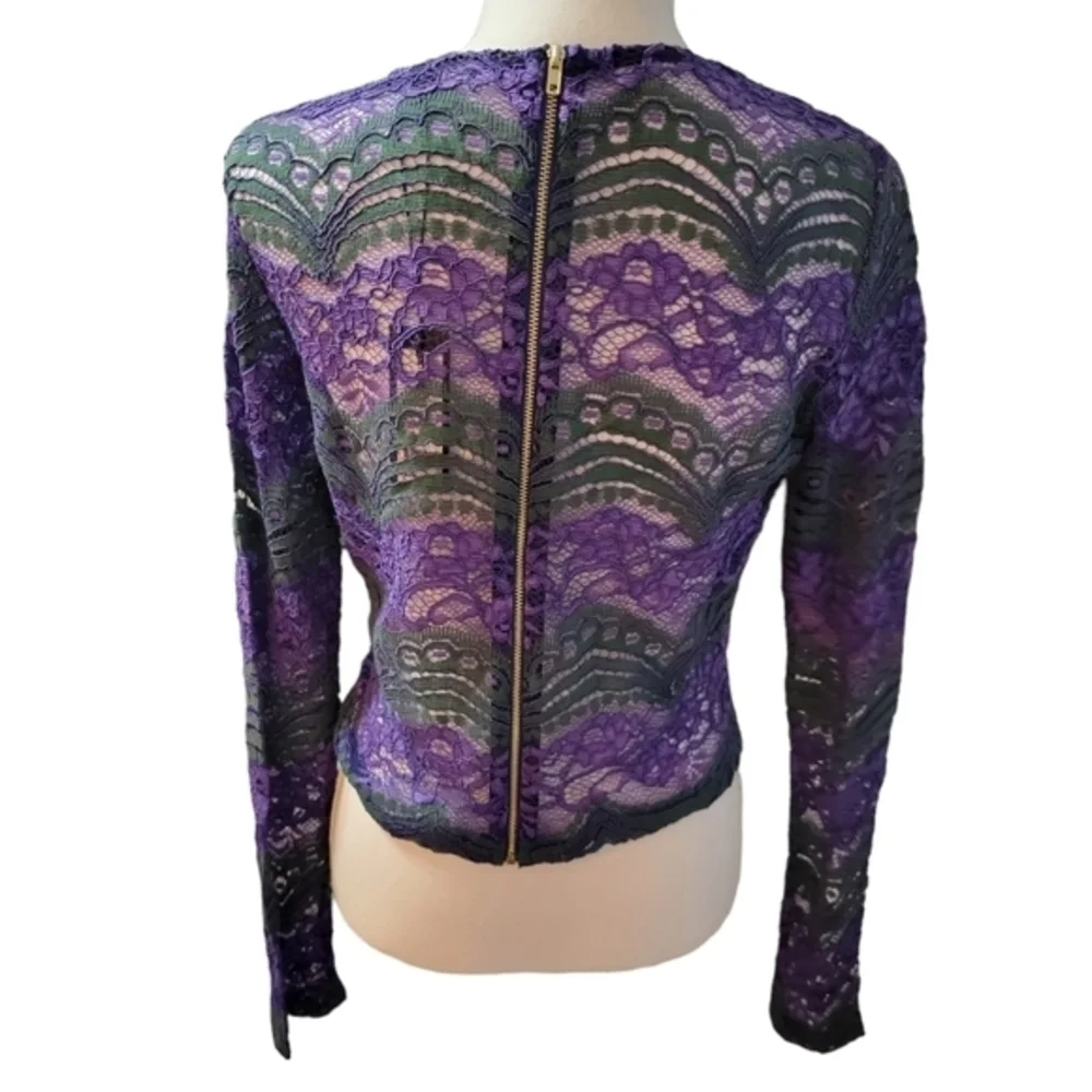 Romeo and Juliet Couture lace purple green top blouse sz large NWT gold zip back